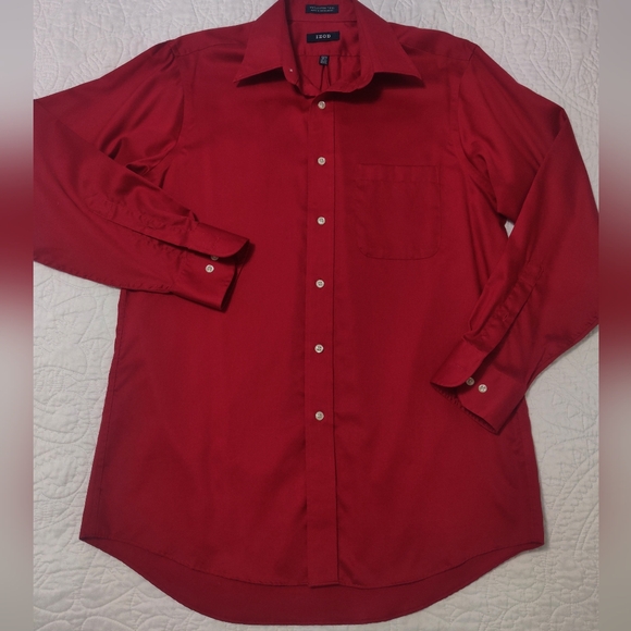 Izod deep red button down shirt. - Picture 2 of 8
